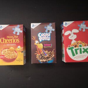 White Mountain 100 Piece Jigsaw Puzzles Set of 3 Cocoa Puffs Cheerios & Trix